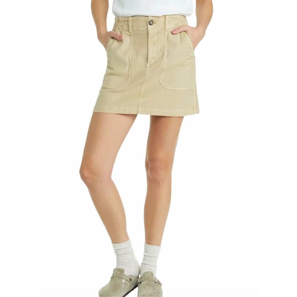 FAHERTY Women’s Khaki Surplus Stretch Organic Cotton Blend Mini Skirt Size 2